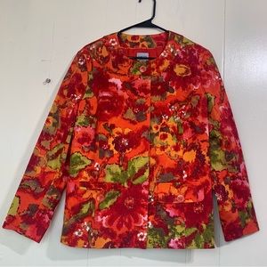 CHICO’S Chico’s Fall Cocktail Orange Red Floral Button Closure Blazer Size Large